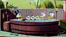 Scrooge, Huey, Dewey,  Louie, Daisy and Ludwig taking a bath