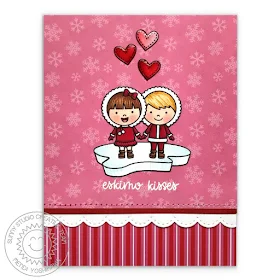 Sunny Studio Stamps: Eskimo Kisses Pink & Red Winter Love Themed Card by Mendi Yoshikawa