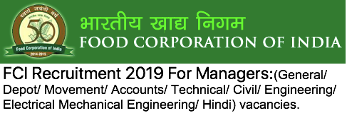 FCI Recruitment 2019 for Managers ,Apply online