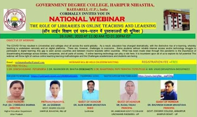 National Webinar The Role of Libraries in Online Teaching and Learning 26 June 2020 At 11.00 AM to 01.30 PM IST