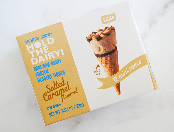 Trader Joe's Hold the Dairy! Salted Caramel Mini Frozen Dessert Cones box