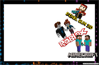 Pixel Gum 3D, Roblox y Minecraft: Invitaciones para Imprimir Gratis. 