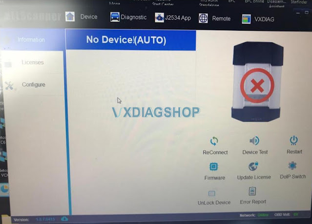 VXDIAG No Device Error with VX Manager 1.8.6 Solution 1