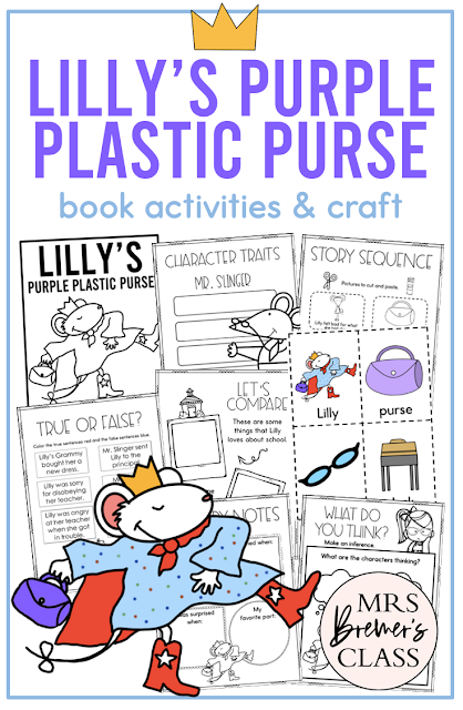 Lillys Purple Plastic Purse book activities unit with reading comprehension worksheets, printables, lesson ideas, craft for Kindergarten and First Grade