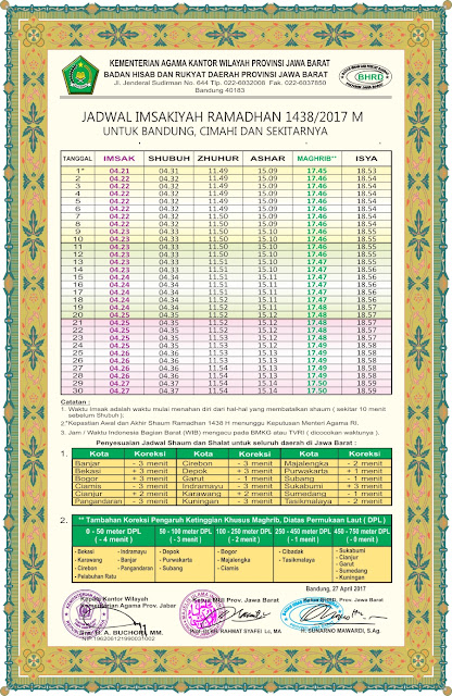 Jadwal Imsakiyah Puasa Ramadhan 1438 H / 2017 M Kota Bandung