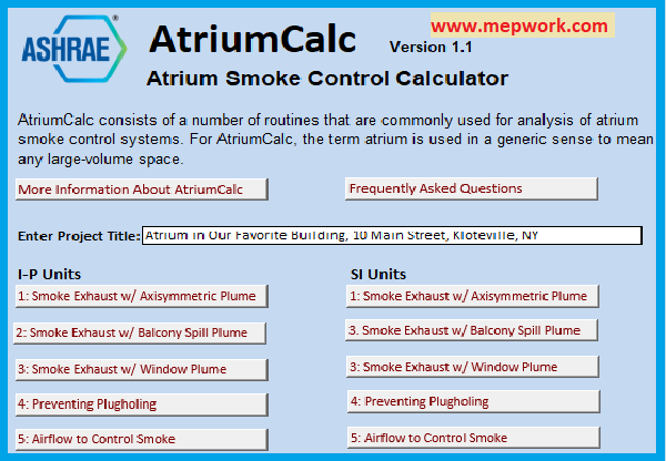 Download Free Atrium Smoke Control Calculator Excel xls