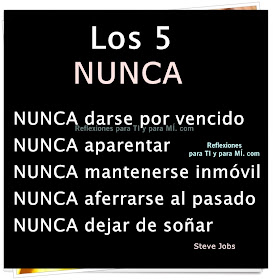  NUNCA darse por vencido NUNCA aparentar NUNCA mantenerse inmóvil NUNCA aferrarse al pasado NUNCA dejar de soñar.