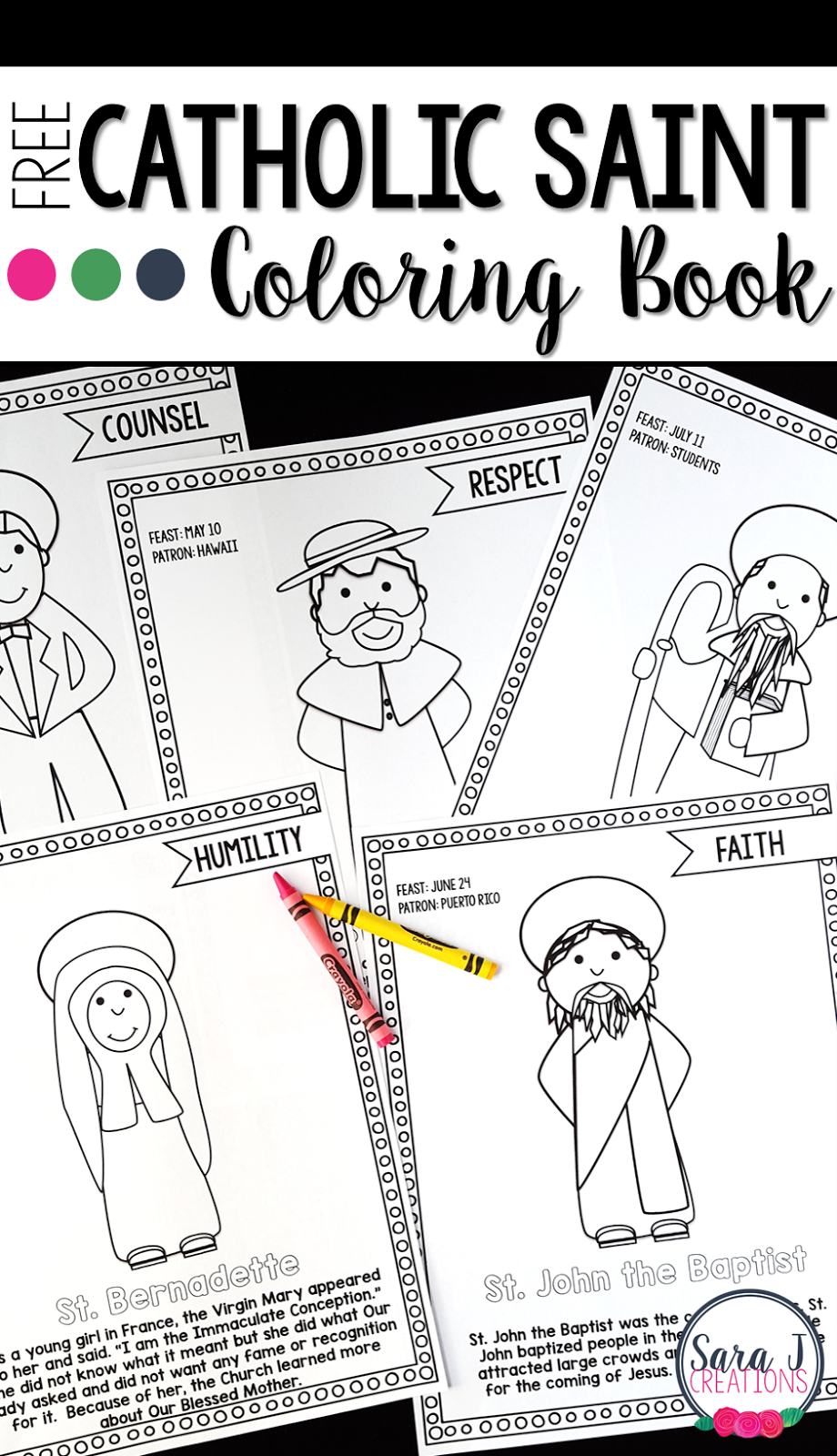 Catholic Saints Coloring Book FREE sample Great way to teach the virtues through the