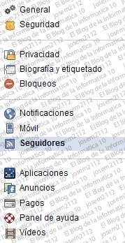 Seguir perfiles de Facebook - configuración cuenta fb (categorías)