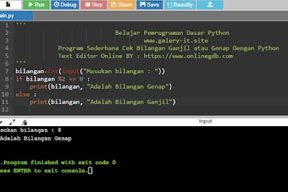 Belajar Python Pemula : Program Sederhana Cek Bilangan Ganjil atau Genap Dengan Python