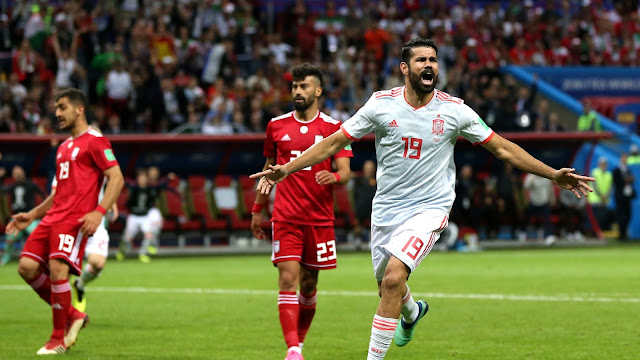 Diego Costa celebra el gol con el que España venció a Irán