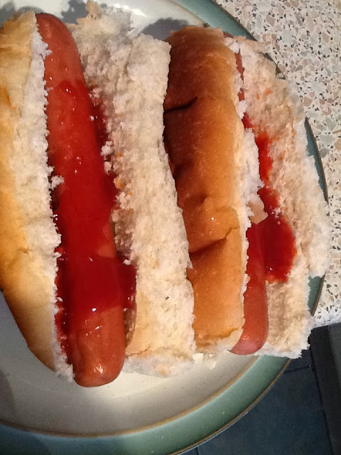 Simply jumbo hot dogs and tomato ketchup