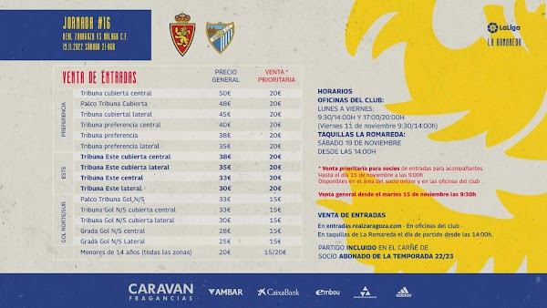 Zaragoza - Málaga, entre 25 a 50 euros el precio de las entradas