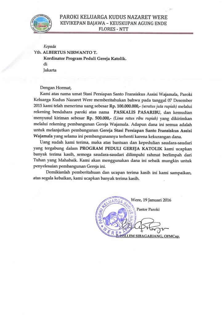 Contoh Surat Rasmi Ucapan Terima Kasih - Rasmi H