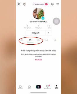 Buka menu profil dan akan muncul ikon keranjang di bawah menu Edit profil