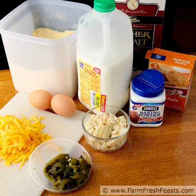 the ingredients to make cheesy chile corn muffins