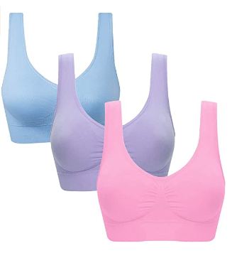 Tiptopshoppin Women's 3 Pack Seamless Comfortable Sports Bra with Removable Pads