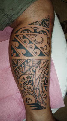 Hawaiian Tribal Leg Tattoo