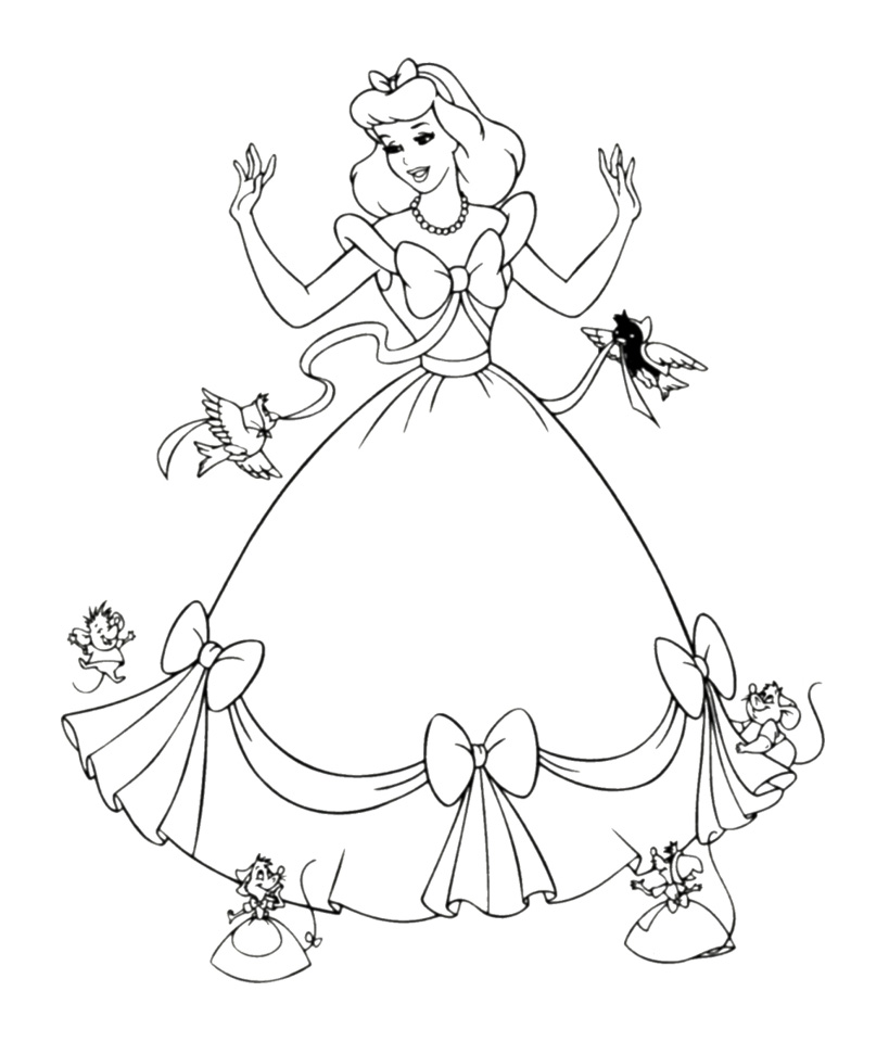 Download Disney Princess Cinderella With Her Gown Coloring Pages