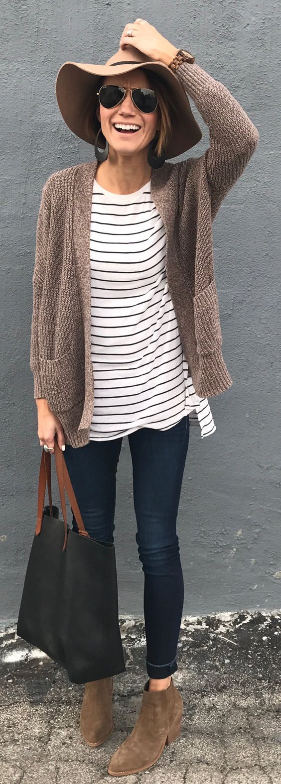 outfit of the day | stripped top + knit cardi + bag + jeans + boots