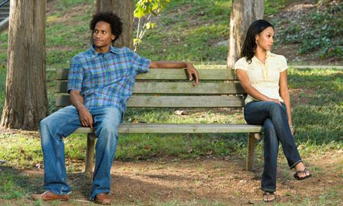 8 Reasons Why the No Contact Rule Works , man woman sitting on park bench garden breakup divorce break heart