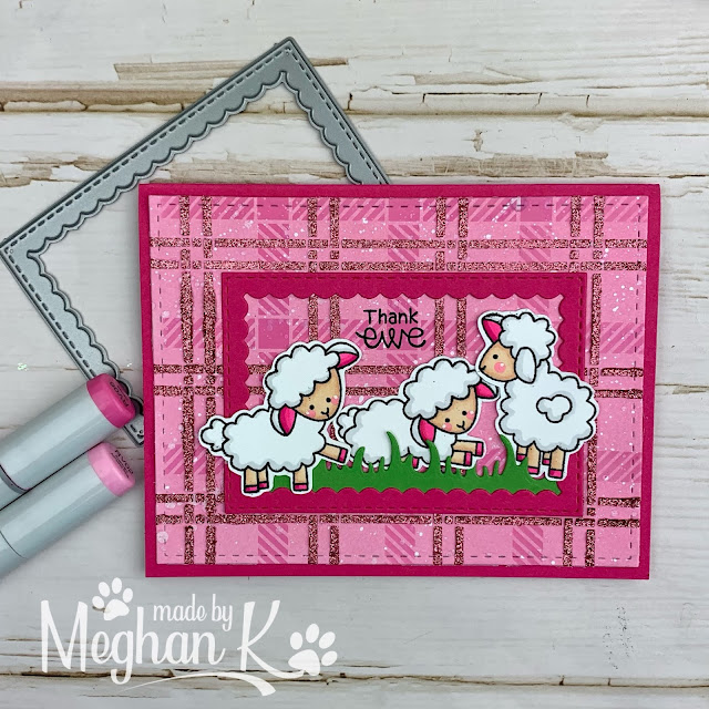 THank Ewe by August Guest Designer Meghan Kennihan | Baa Stamp Set, Framework Die Set and Plaid Stencil Set by Newton's Nook Designs #newtonsnook #handmade