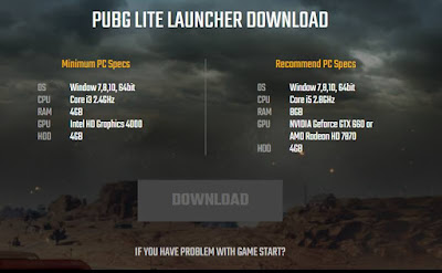 PC Specs Install PUBG Lite