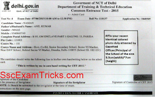 Delhi CET Admit Card 2016 