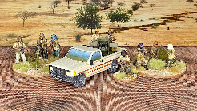 28mm Modern African terrorist miniatures for Mali and the Sahel : Empress technical, Quartermaster 3D/ JJG Print 3D DShK and mortar