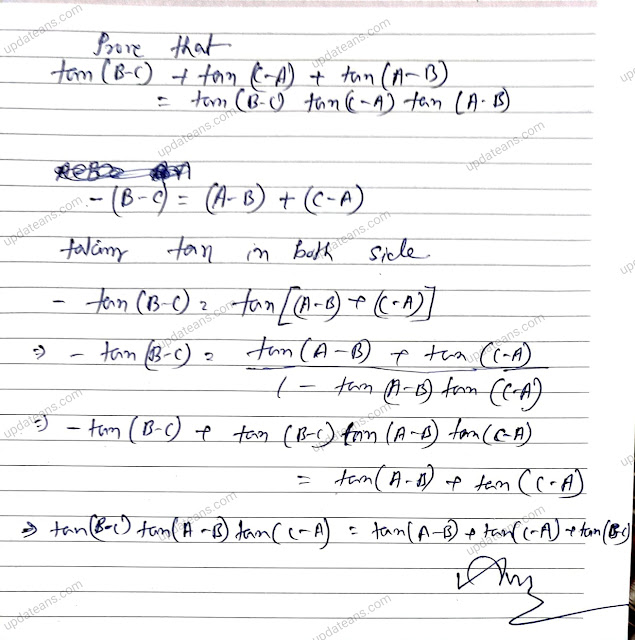 Prove : tan(B-C) + tan (C-A) + tan (A-B) = tan(B-C) tan(C-A) tan(A-B)  | Class 11 Trigonometry