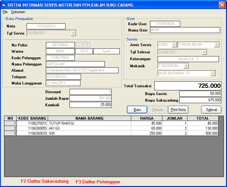 SOFTWARE PLUS: Aplikasi Servis Dan Penjualan Sukucadang 