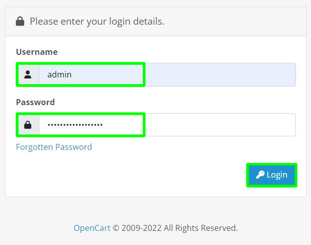 sample login page opencart admin account