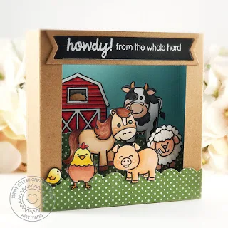 Sunny Studio Stamps: Barnyard Buddies and Missing Ewe Shadow Box Card by Amy Yang