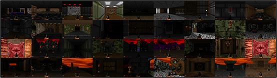 The very start of all 36 maps in The Ultimate DOOM running in DOOM Retro.