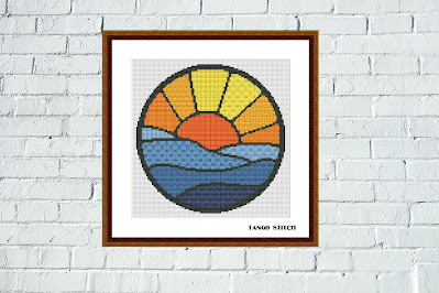 Sea sunset landscape easy cross stitch pattern - Tango Stitch