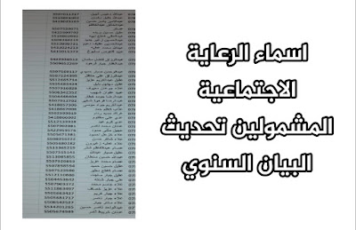 اسماء الرعاية الاجتماعية ممن لم يكملو البيان السنوي وزارة العمل