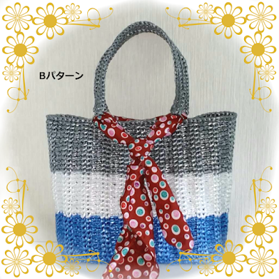 複数デザイン展開すずらんテープの鈎編みバッグ,Many patterns for crohet bag used PEtape, 各种设计形象的塑料带钩织挂肩提包