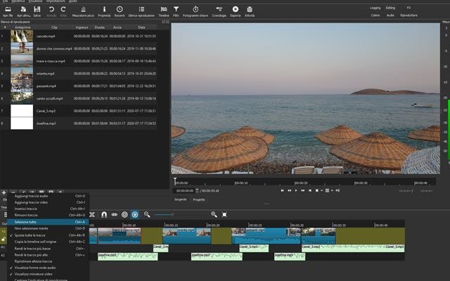 selezione multipla delle clip in shotcut