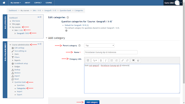 Membuat Kategori Bank Soal di Moodle