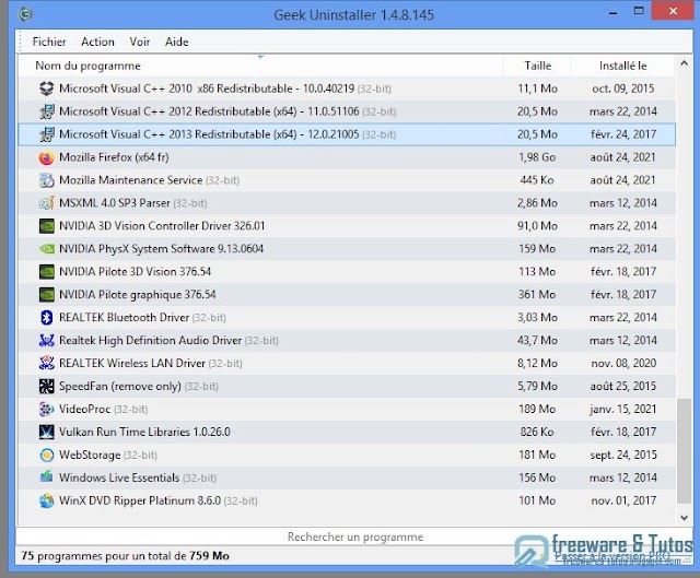 Geek Uninstaller : un logiciel portable pour désinstaller proprement les programmes