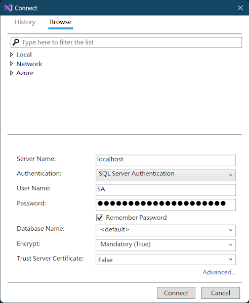 VisualStudio SQLServerObjectExplorer Connect