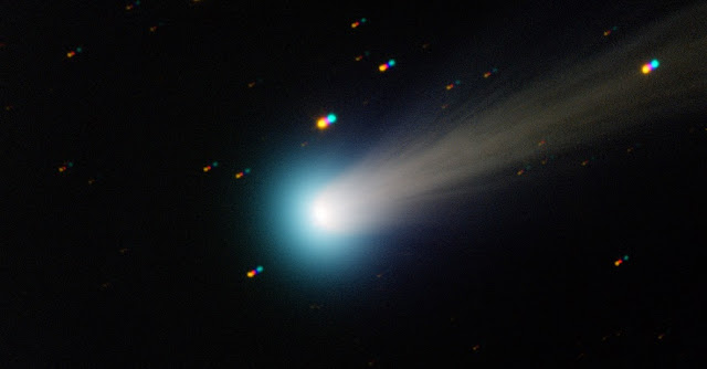 Image of the Comet C/2012 S1 (ISON), taken with the TRAPPIST–South national telescope at ESO's La Silla Observatory on the morning of Friday 15 November 2013, whose likely origin is the Oort cloud. This comet is definitely not colliding with Earth, but it shows the typical appearance of comets entering the inner solar system, including the typical tail made of gas and dust. Image: TRAPPIST/E. Jehin/ESO