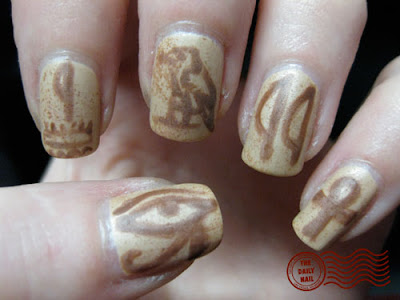 Today's nails were painted with actual Egyptian hieroglyphics!