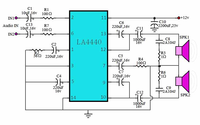  LA4440  Stereo Power Amplifier  Electronic Circuit 