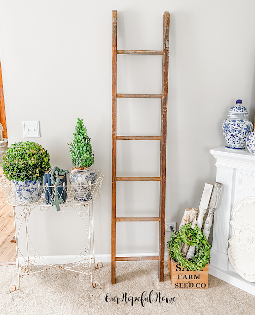 empty wooden farmhouse ladder