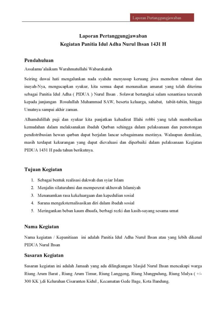 PIDUA Nurul Ihsan, Bandung: Laporan Pertanggung Jawaban 