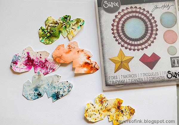 Layers of ink - Textured Hearts Card Tutorial by Anna-Karin Evaldsson. Die cut the hearts with Tim Holtz Vault Rosettes set.