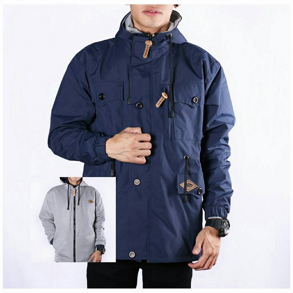  JAKET TASLAN  PRIA BOLAK BALIK NAVY GREY