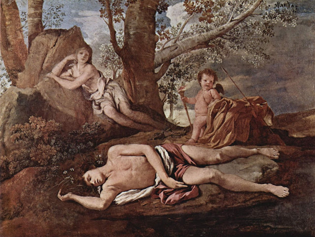 Эхо и Нарцисс на картине Николя Пуссена 1627 года.