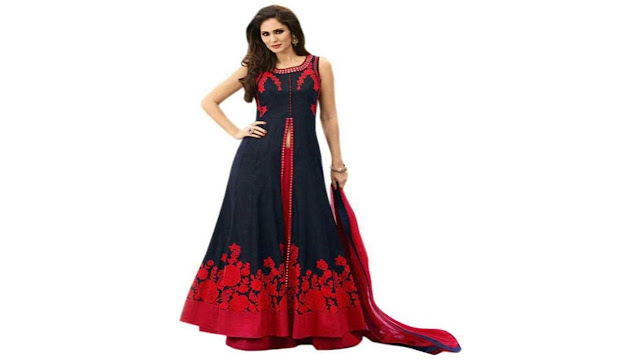 PnD Creation Art Silk Embroidered Semi-stitched Gown